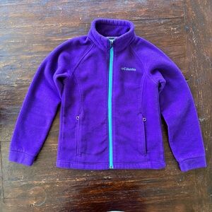 Kid’s Columbia Zip Front Fleece Jacket Purple with Teal Trim (7/8)